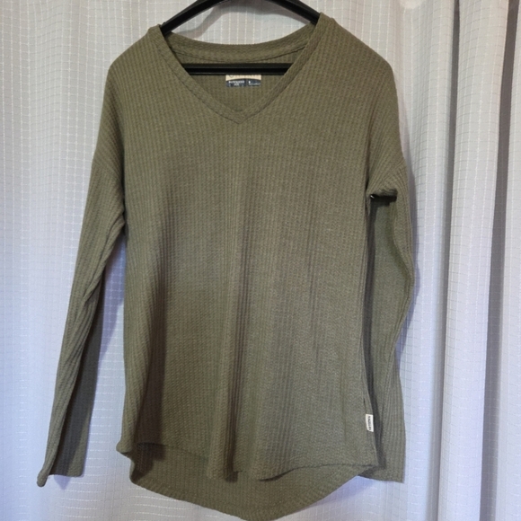 Magellan Womens Top S Green Waffle Knit Boyfriend Fit V Neck Long Sleeve - Picture 1 of 7
